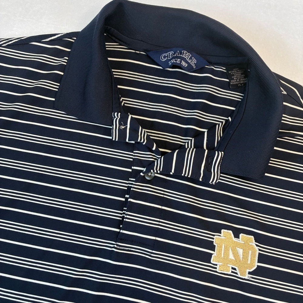 Crable Polo Shirt Mens XL Navy Blue Striped Notre Dame Fighting Irish Collegiate